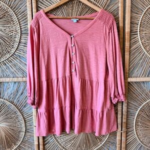J. Jill Pink Coral Tiered 3/4 Sleeve Blouse SZ XL
